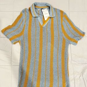 NWT Zara Crotchet Knit Polo Sweater sz M